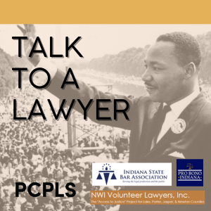 Text: Talk to a Lawyer, Image of Martin Luther King Jr. , Logos of Participating Organizations
