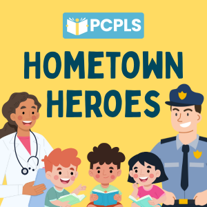 Text: Hometown Heroes, Images: Doctor , Three Children , Police Officer