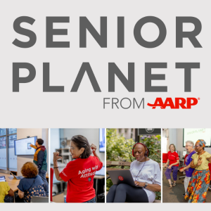 TEXT: Senior Planet From AARP, Images: Images of seniors in classrooms and dancing. 